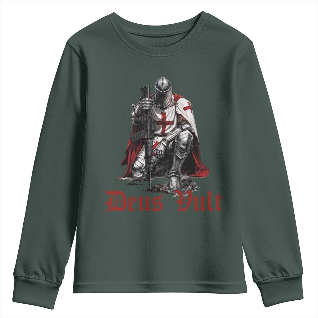 Deus Vult Knights Templar Gun Lover Youth Sweatshirt Crusader Cross Soldier of Christ
