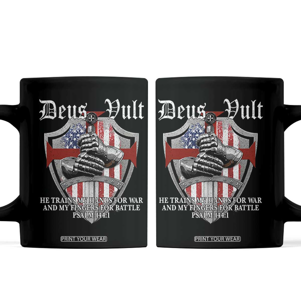 Deus Vult Knights Templar Coffee Mug He Trains My Hands For War And My Fingers For Battle TS11 Black Print Your Wear
