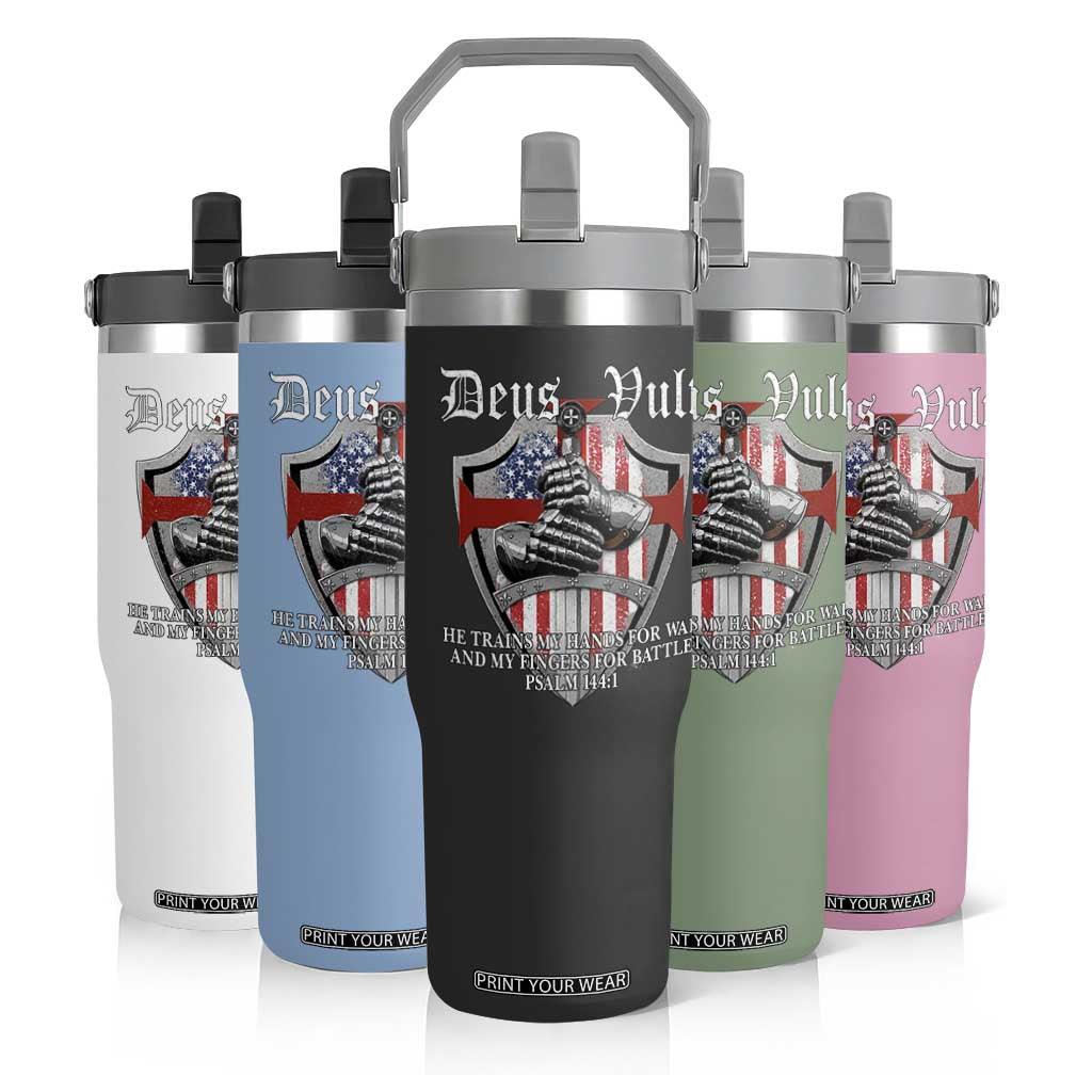 Deus Vult Knights Templar Flip Straw Tumbler He Trains My Hands For War And My Fingers For Battle