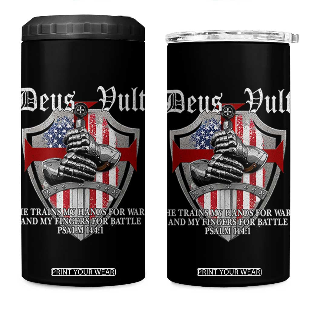 Deus Vult Knights Templar 4 in 1 Can Cooler Tumbler He Trains My Hands For War And My Fingers For Battle