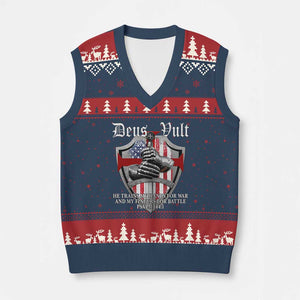 Deus Vult Knights Templar V-Neck Knit Sweater Vest He Trains My Hands For War And My Fingers For Battle