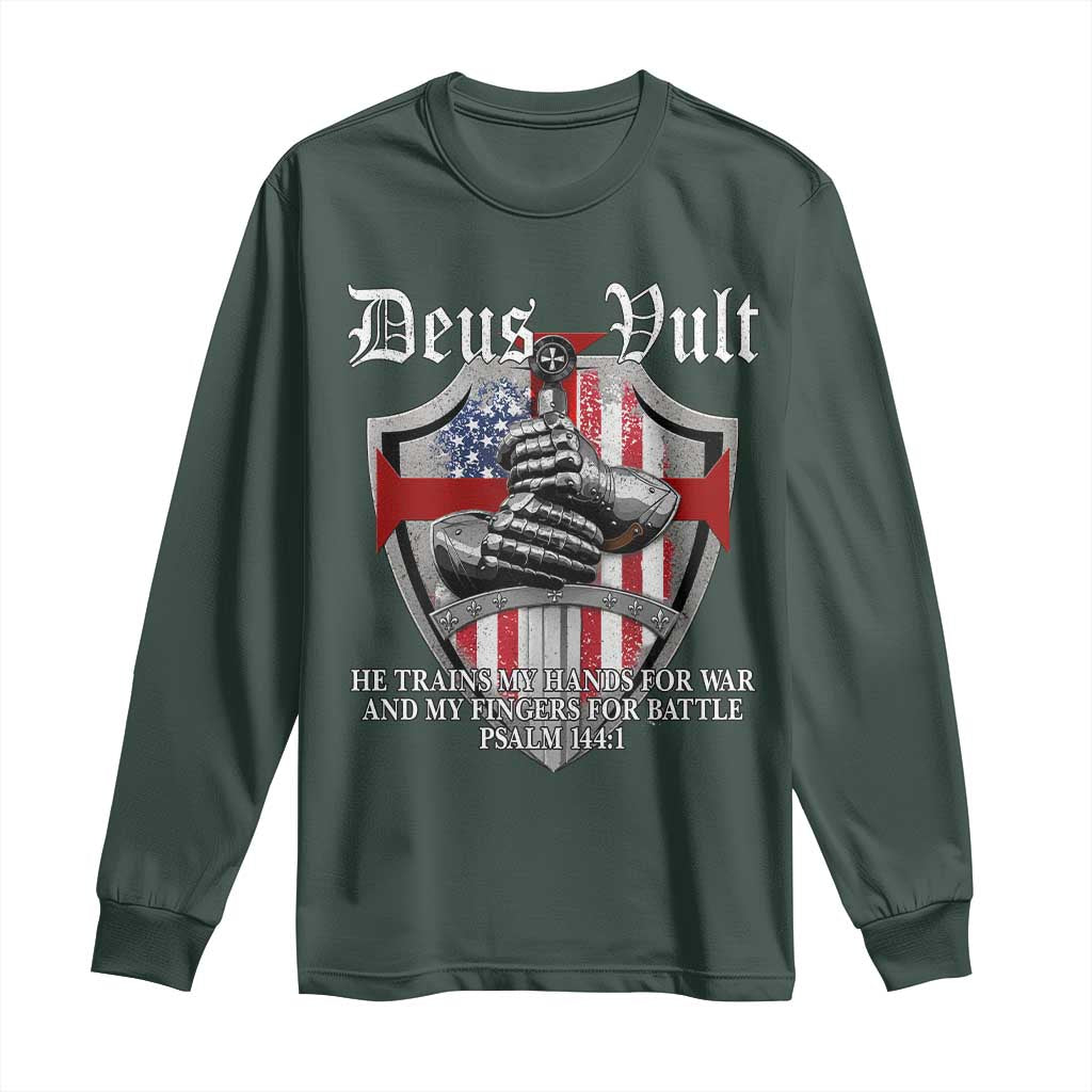 Deus Vult Knights Templar Long Sleeve Shirt He Trains My Hands For War And My Fingers For Battle
