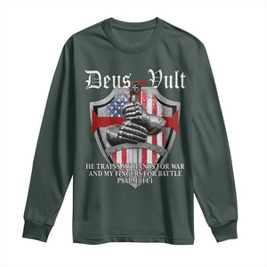 Deus Vult Knights Templar Long Sleeve Shirt He Trains My Hands For War And My Fingers For Battle