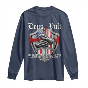 Deus Vult Knights Templar Long Sleeve Shirt He Trains My Hands For War And My Fingers For Battle