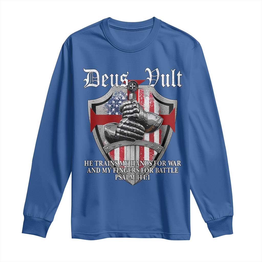 Deus Vult Knights Templar Long Sleeve Shirt He Trains My Hands For War And My Fingers For Battle