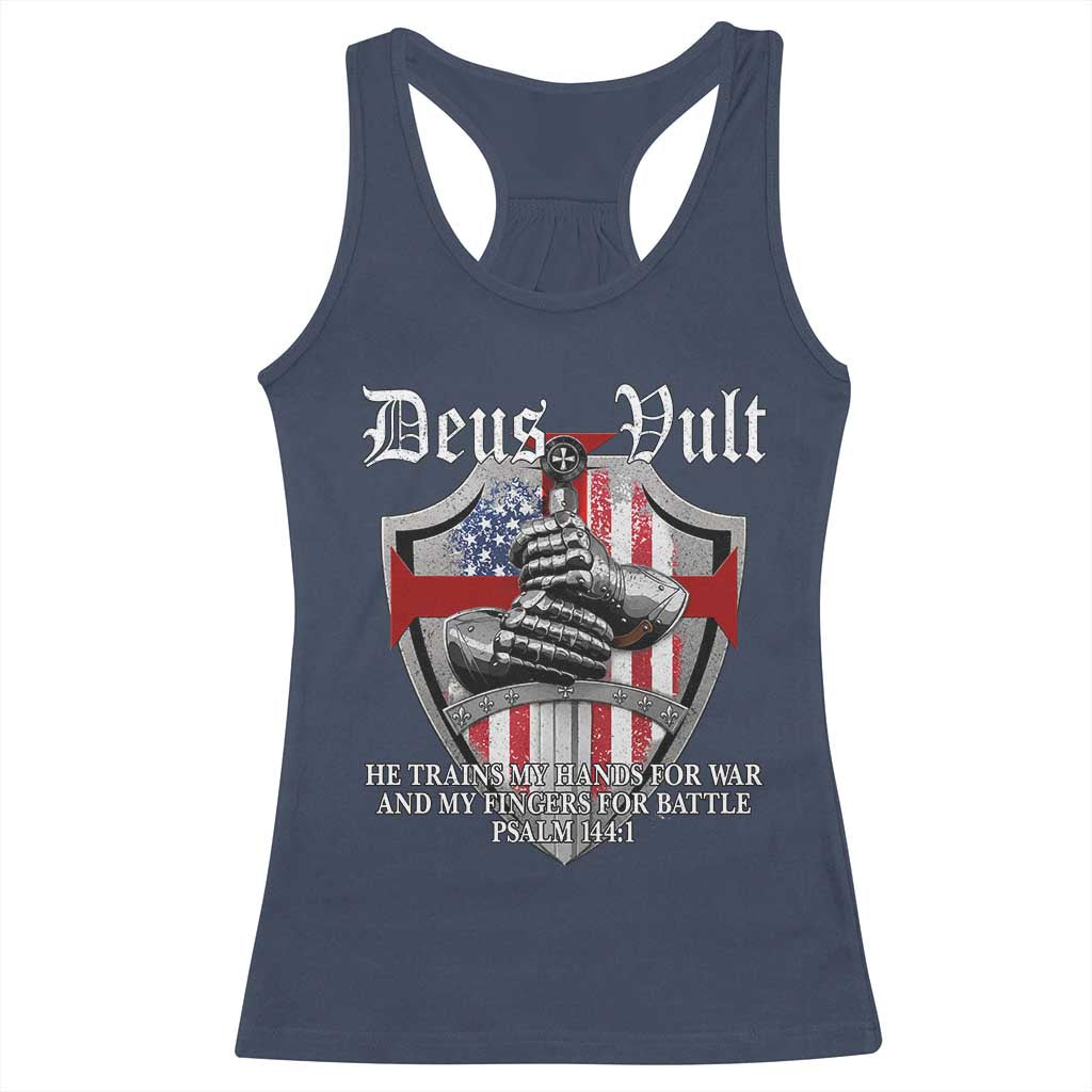 Deus Vult Knights Templar Racerback Tank Top He Trains My Hands For War And My Fingers For Battle
