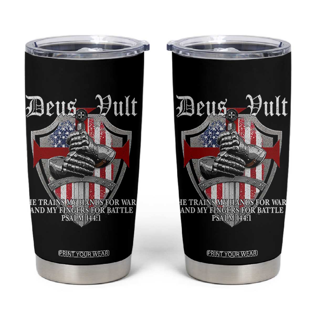 Deus Vult Knights Templar Tumbler Cup He Trains My Hands For War And My Fingers For Battle