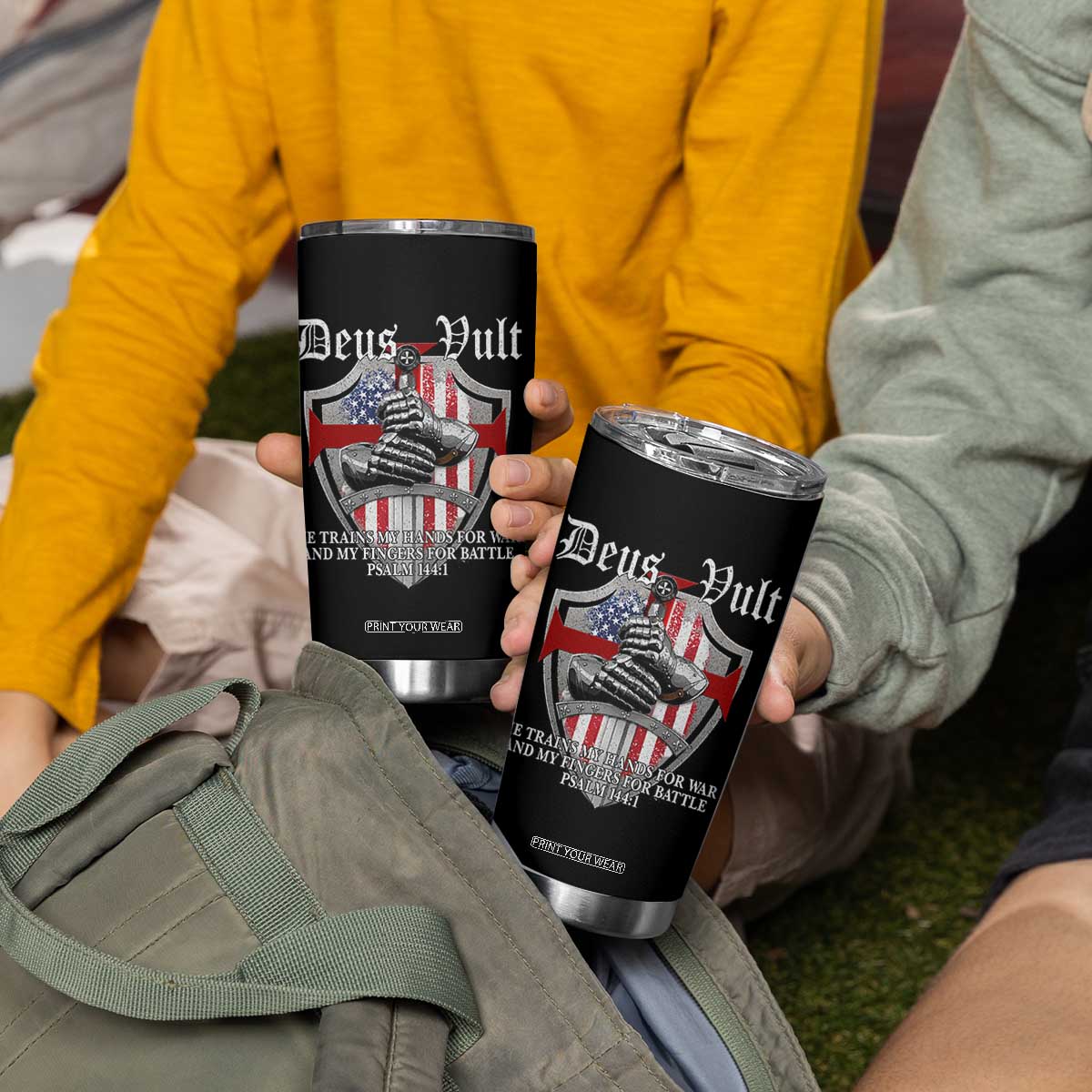 Deus Vult Knights Templar Tumbler Cup He Trains My Hands For War And My Fingers For Battle