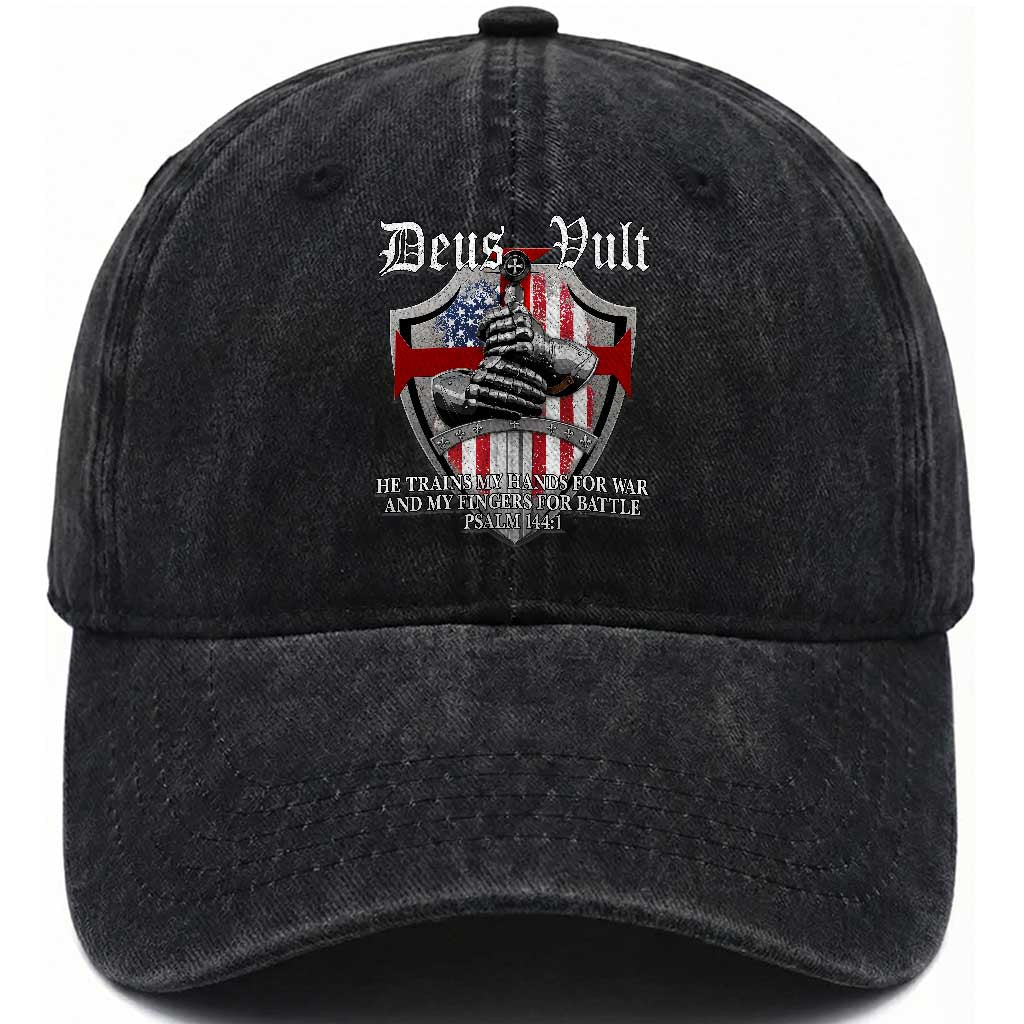 Deus Vult Knights Templar Washed Cotton Baseball Cap He Trains My Hands For War And My Fingers For Battle TS11 Print Your Wear