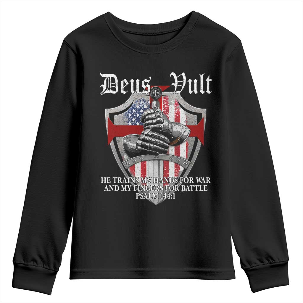 Deus Vult Knights Templar Youth Sweatshirt He Trains My Hands For War And My Fingers For Battle TS11 Black Print Your Wear
