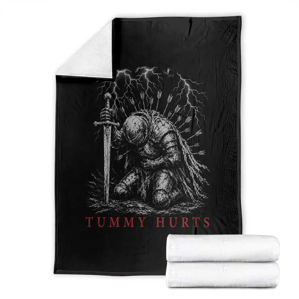 Tummy Hurts Funny Medieval Knight Dark Fantasy Humor Throw Blanket TS11 Black Print Your Wear