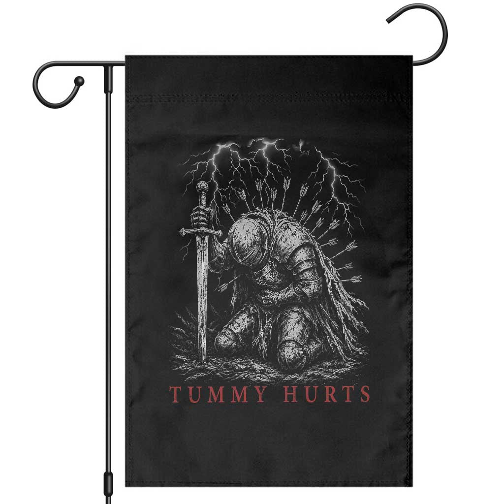 Tummy Hurts Funny Medieval Knight Dark Fantasy Humor Garden Flag TS11 Black Print Your Wear