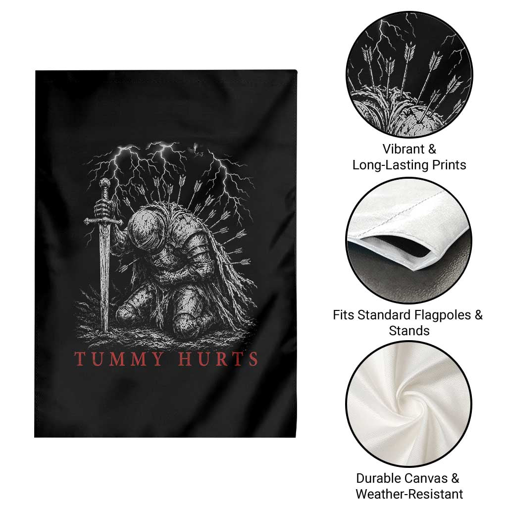 Tummy Hurts Funny Medieval Knight Dark Fantasy Humor Garden Flag