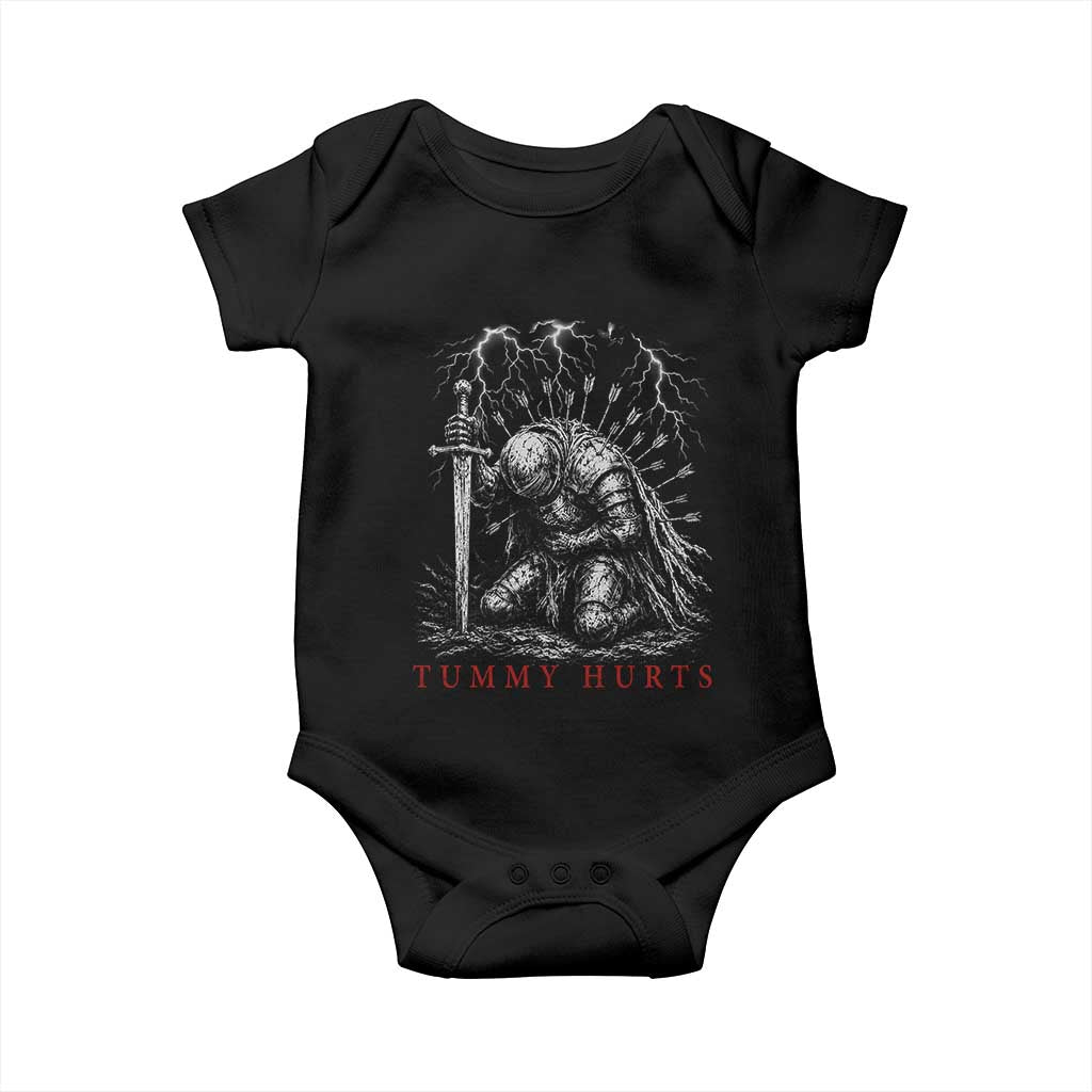 Tummy Hurts Funny Medieval Knight Dark Fantasy Humor Baby Onesie TS11 Black Print Your Wear