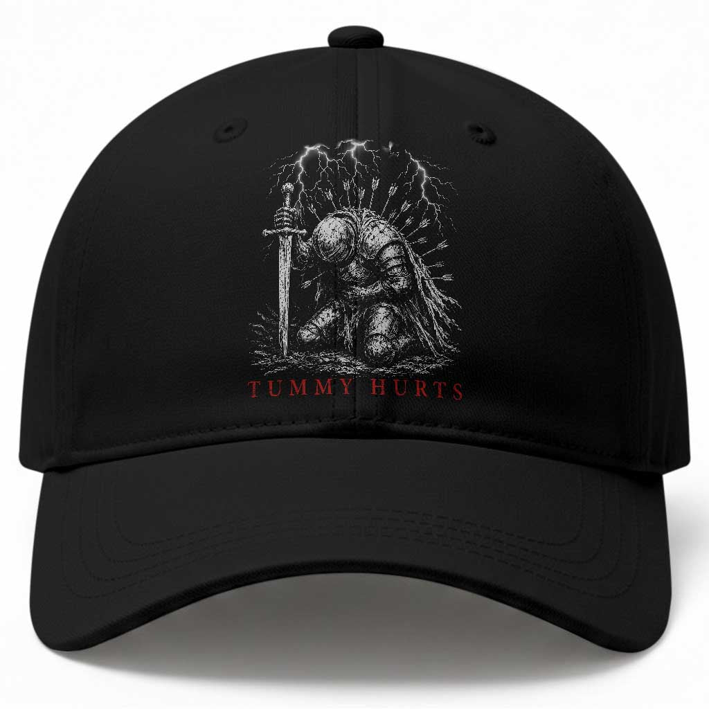 Tummy Hurts Funny Medieval Knight Dark Fantasy Humor Baseball Cap TS11 Print Your Wear