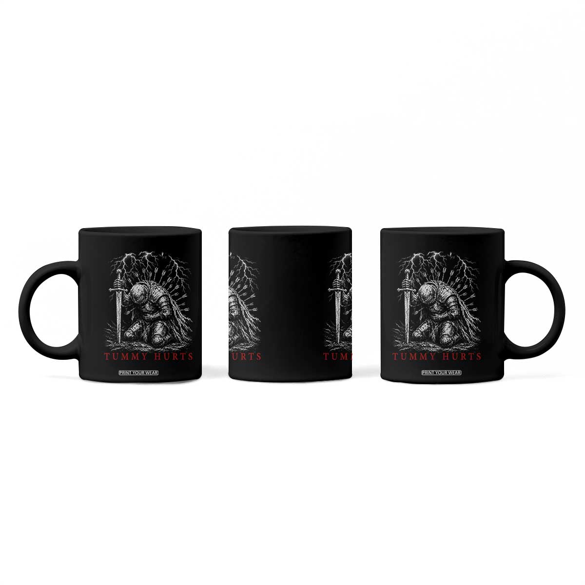 Tummy Hurts Funny Medieval Knight Dark Fantasy Humor Coffee Mug