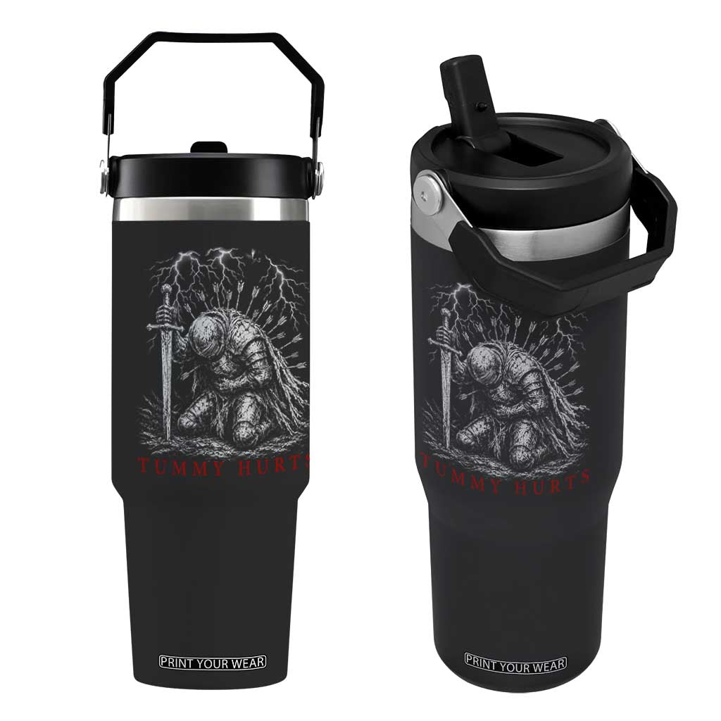 Tummy Hurts Funny Medieval Knight Dark Fantasy Humor Flip Straw Tumbler TS11 One Size: 30 oz Black Print Your Wear