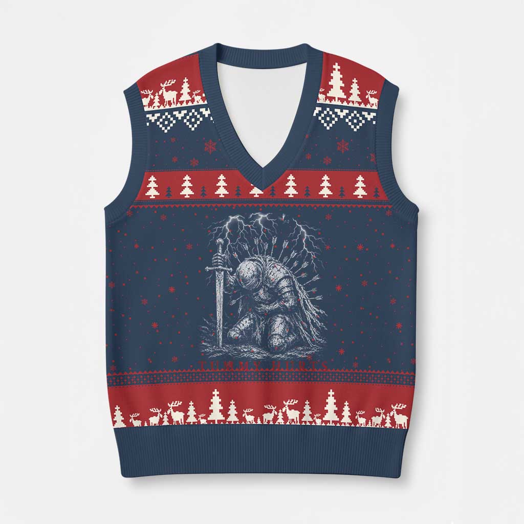 Tummy Hurts Funny Medieval Knight Dark Fantasy Humor V-Neck Knit Sweater Vest TS11 Navy Red Print Your Wear