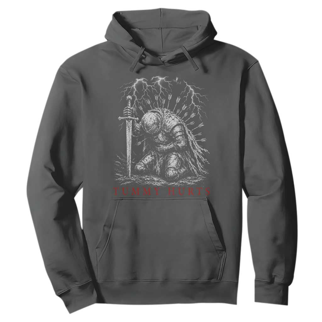 Tummy Hurts Funny Medieval Knight Dark Fantasy Humor Hoodie