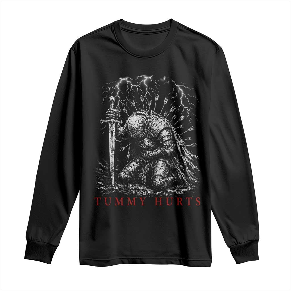 Tummy Hurts Funny Medieval Knight Dark Fantasy Humor Long Sleeve Shirt TS11 Black Print Your Wear