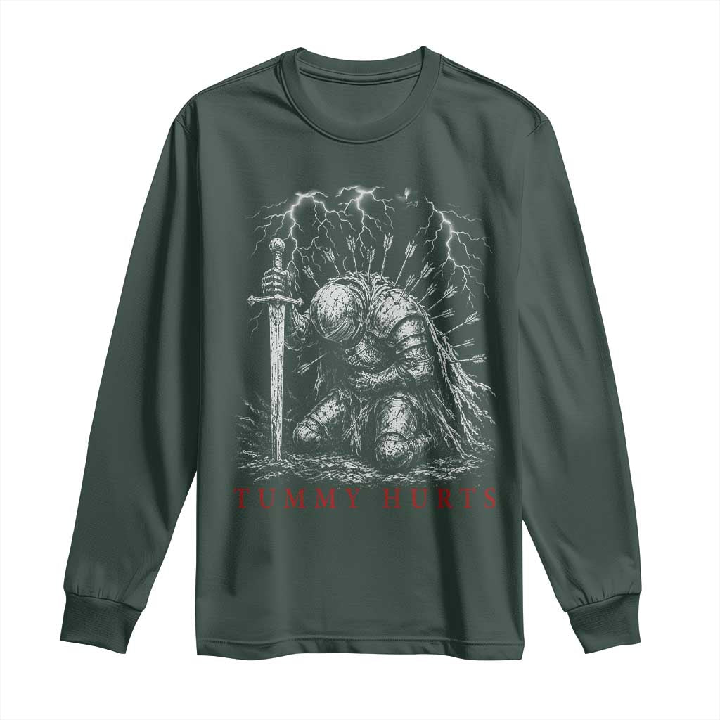 Tummy Hurts Funny Medieval Knight Dark Fantasy Humor Long Sleeve Shirt