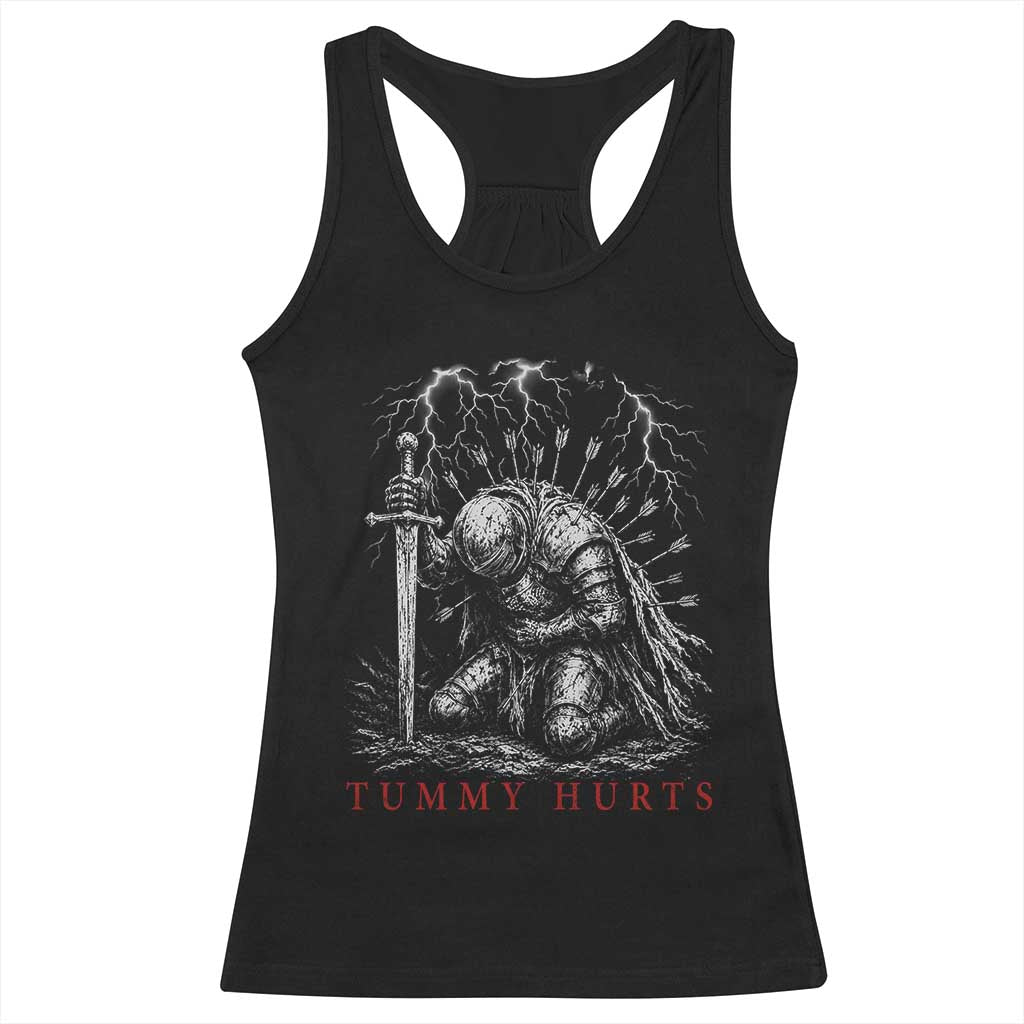 Tummy Hurts Funny Medieval Knight Dark Fantasy Humor Racerback Tank Top TS11 Black Print Your Wear