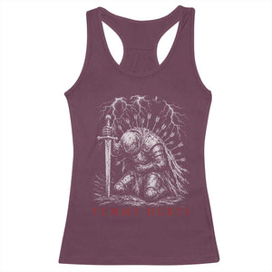 Tummy Hurts Funny Medieval Knight Dark Fantasy Humor Racerback Tank Top