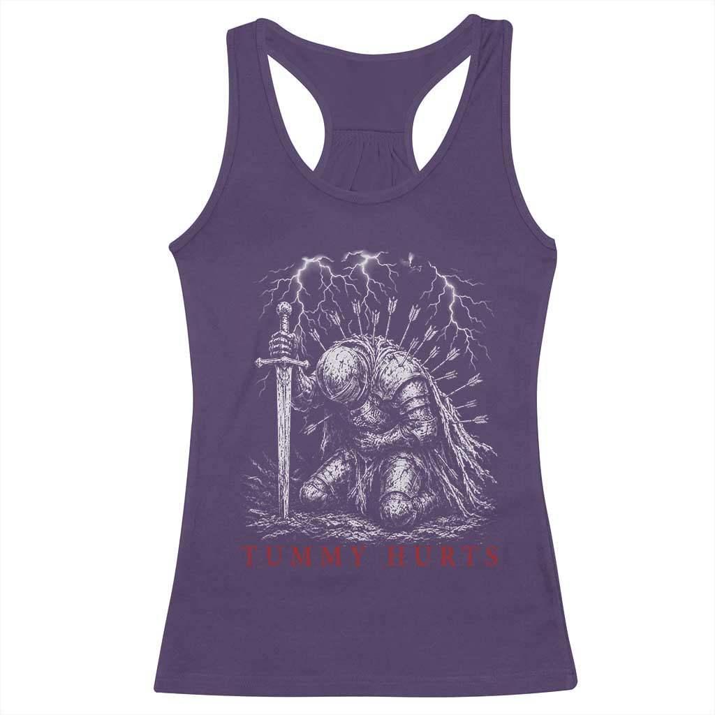 Tummy Hurts Funny Medieval Knight Dark Fantasy Humor Racerback Tank Top