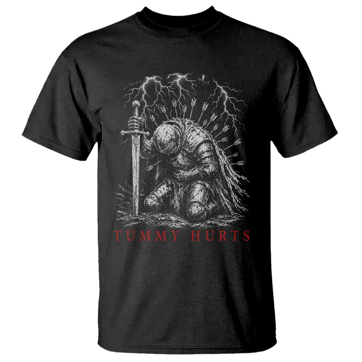 Tummy Hurts Funny Medieval Knight Dark Fantasy Humor T Shirt TS11 Black Print Your Wear
