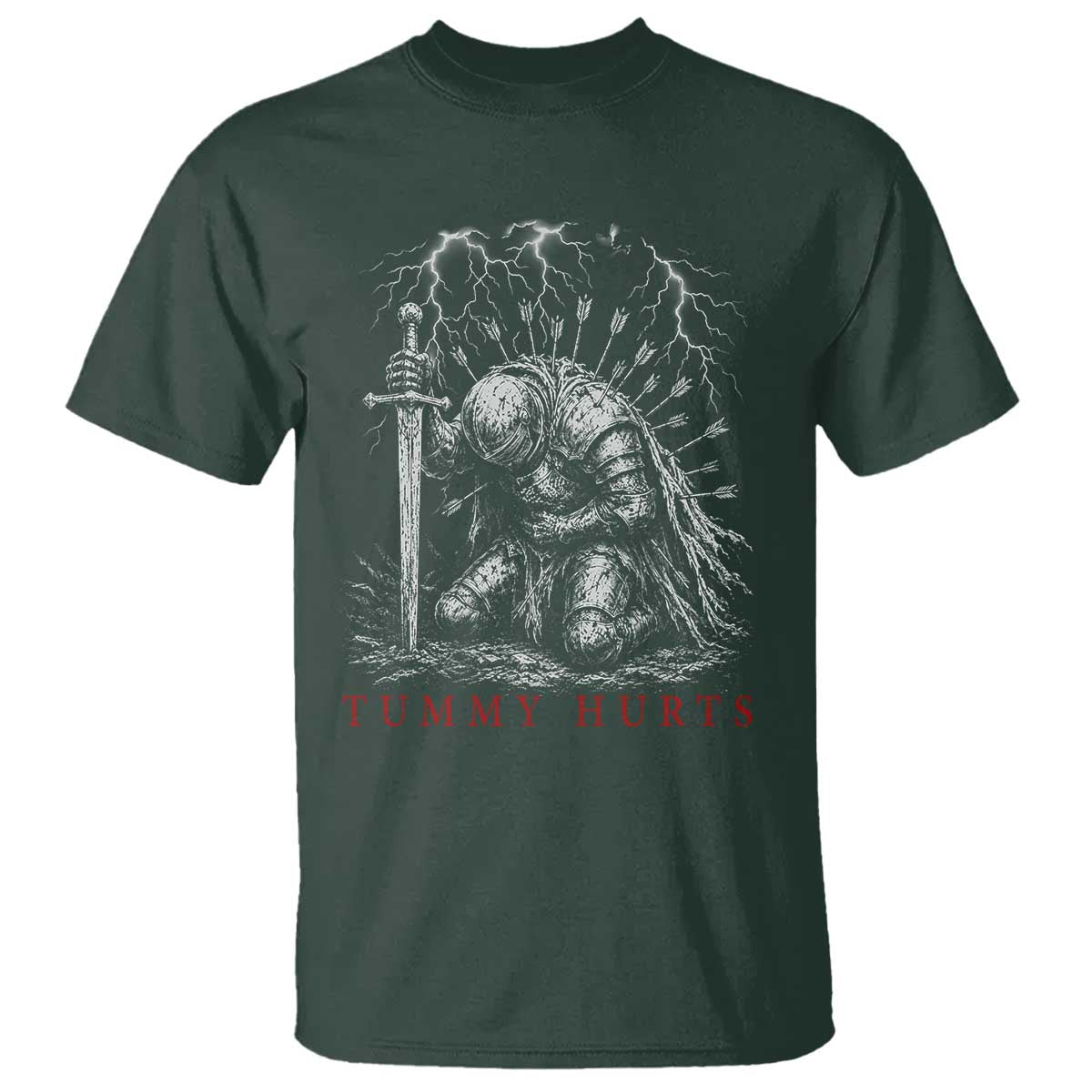 Tummy Hurts Funny Medieval Knight Dark Fantasy Humor T Shirt