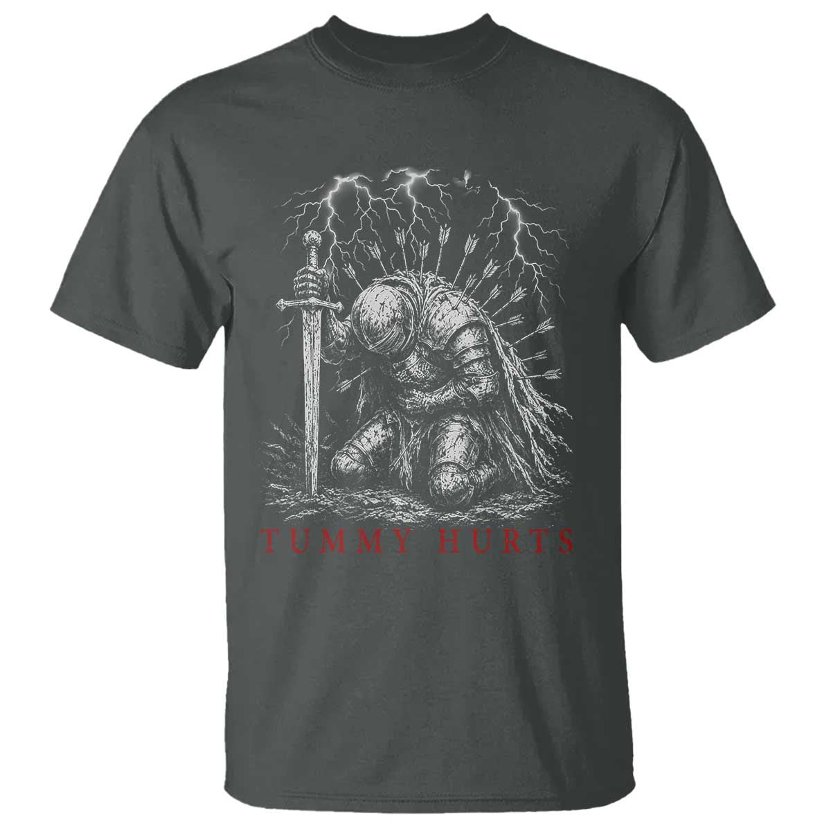 Tummy Hurts Funny Medieval Knight Dark Fantasy Humor T Shirt