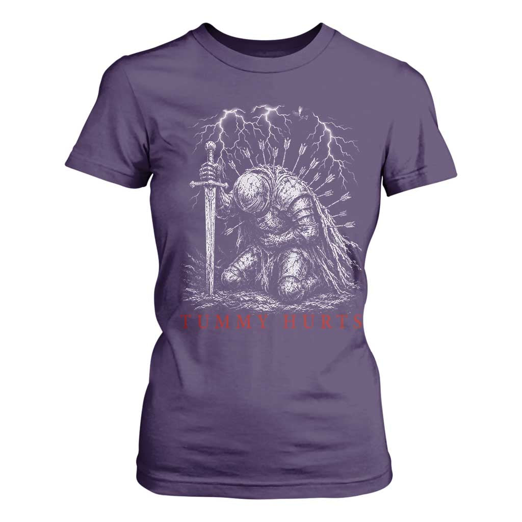 Tummy Hurts Funny Medieval Knight Dark Fantasy Humor T Shirt For Women