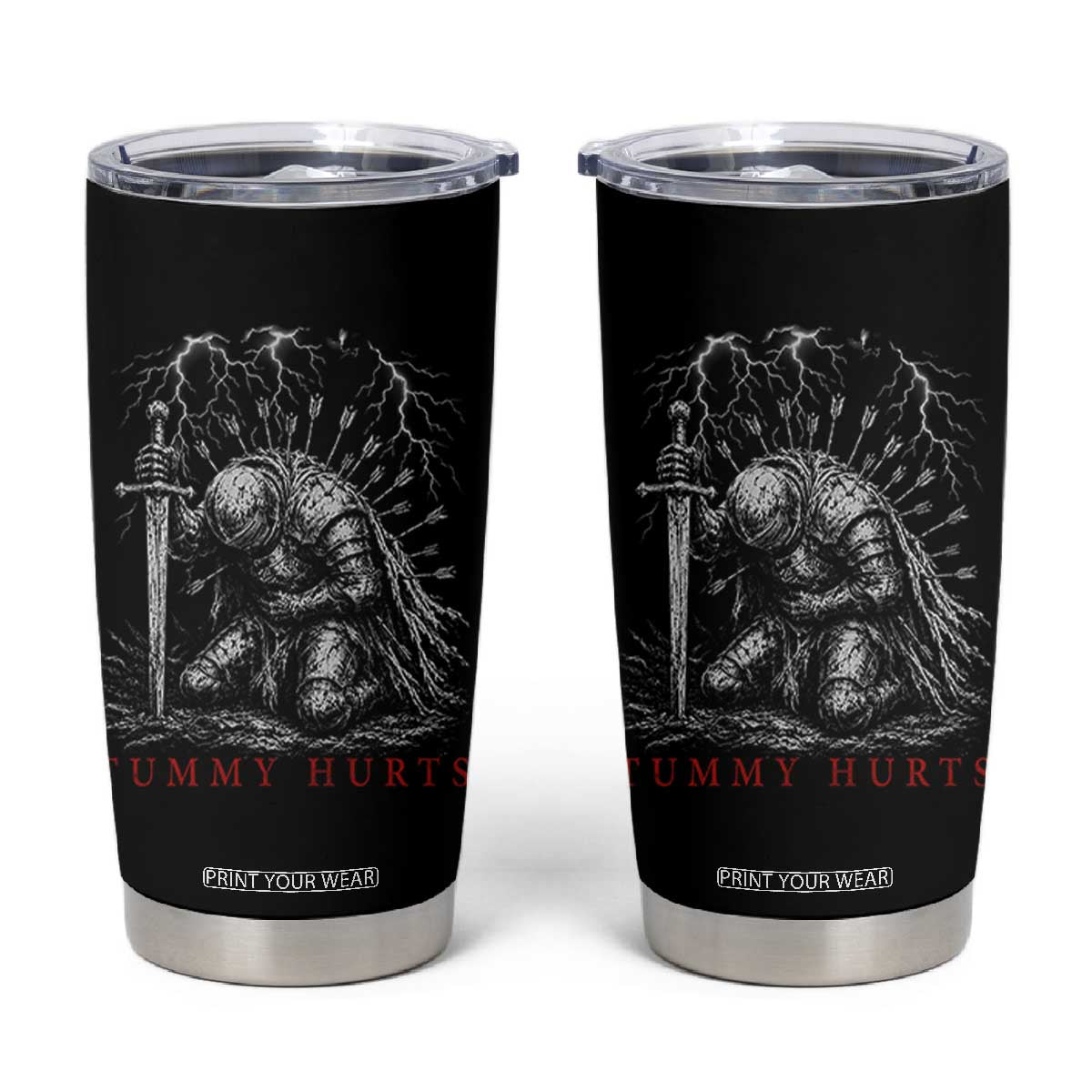 Tummy Hurts Funny Medieval Knight Dark Fantasy Humor Tumbler Cup