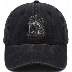Tummy Hurts Funny Medieval Knight Dark Fantasy Humor Washed Cotton Baseball Cap