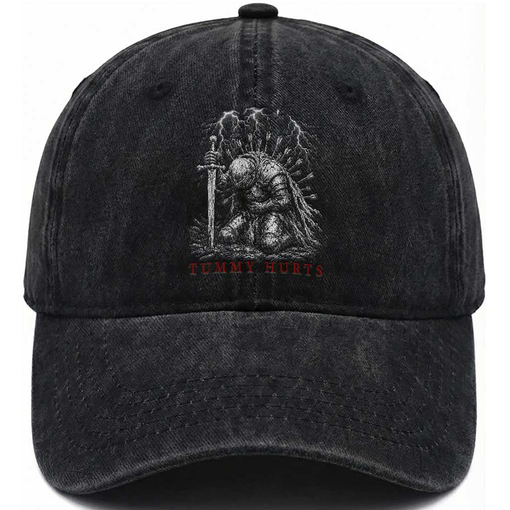 Tummy Hurts Funny Medieval Knight Dark Fantasy Humor Washed Cotton Baseball Cap TS11 Print Your Wear