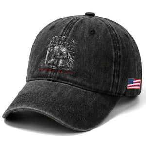Tummy Hurts Funny Medieval Knight Dark Fantasy Humor Washed Cotton Baseball Cap