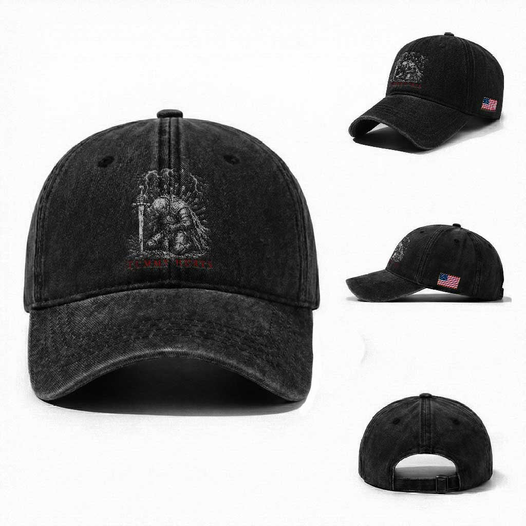 Tummy Hurts Funny Medieval Knight Dark Fantasy Humor Washed Cotton Baseball Cap