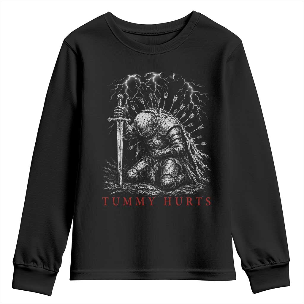 Tummy Hurts Funny Medieval Knight Dark Fantasy Humor Youth Sweatshirt TS11 Black Print Your Wear
