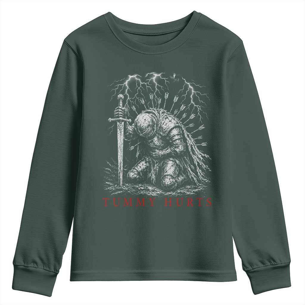 Tummy Hurts Funny Medieval Knight Dark Fantasy Humor Youth Sweatshirt