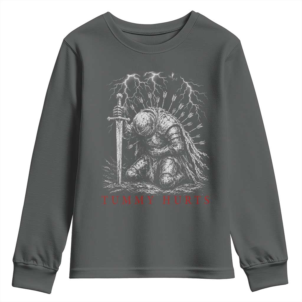 Tummy Hurts Funny Medieval Knight Dark Fantasy Humor Youth Sweatshirt