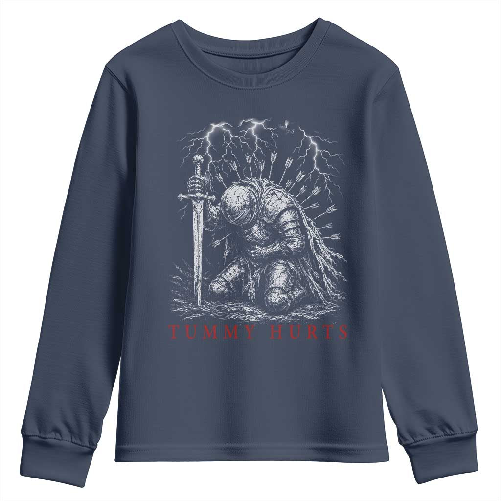 Tummy Hurts Funny Medieval Knight Dark Fantasy Humor Youth Sweatshirt