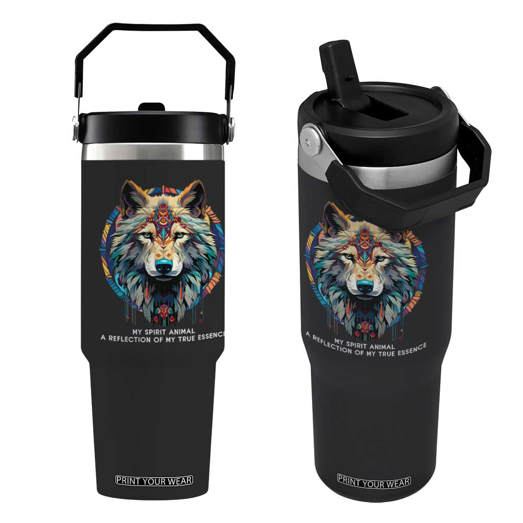 Native Americans Flip Straw Tumbler My Spirit Animal A Reflection Of My True Essence Wolf TS11 One Size: 30 oz Black Print Your Wear