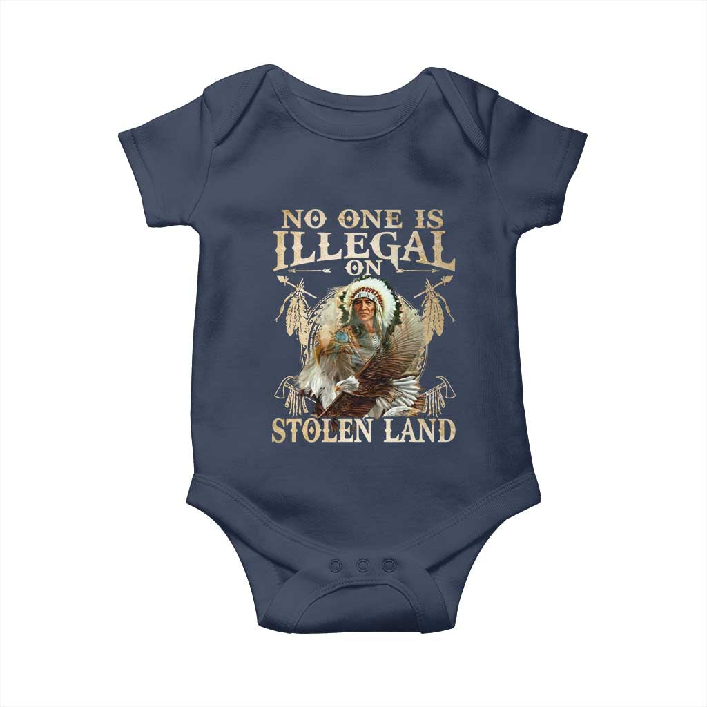 Native American Baby Onesie No One Is Illegal On Stolen Land Eagle Tribe TS11 Navy Print Your Wear