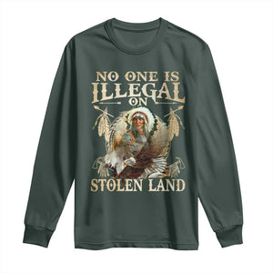 Native American Long Sleeve Shirt No One Is Illegal On Stolen Land Eagle Tribe TS11 Dark Forest Green Print Your Wear