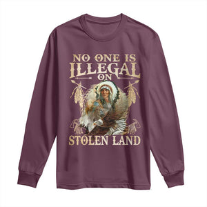 Native American Long Sleeve Shirt No One Is Illegal On Stolen Land Eagle Tribe TS11 Maroon Print Your Wear