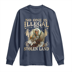 Native American Long Sleeve Shirt No One Is Illegal On Stolen Land Eagle Tribe TS11 Navy Print Your Wear