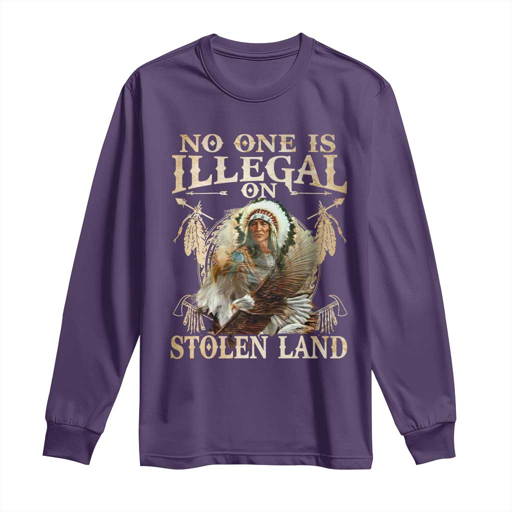 Native American Long Sleeve Shirt No One Is Illegal On Stolen Land Eagle Tribe TS11 Purple Print Your Wear