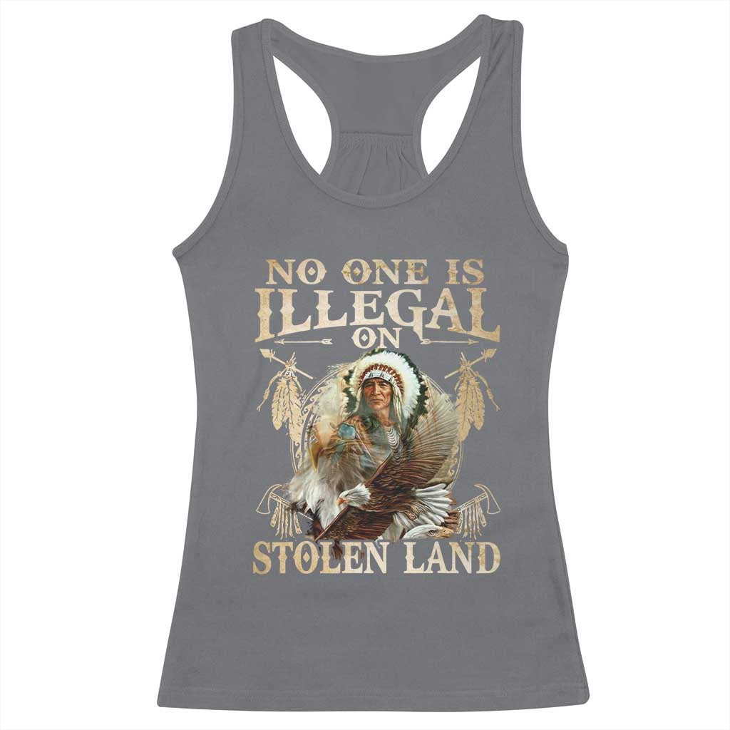 Native American Racerback Tank Top No One Is Illegal On Stolen Land Eagle Tribe TS11 Charcoal Print Your Wear