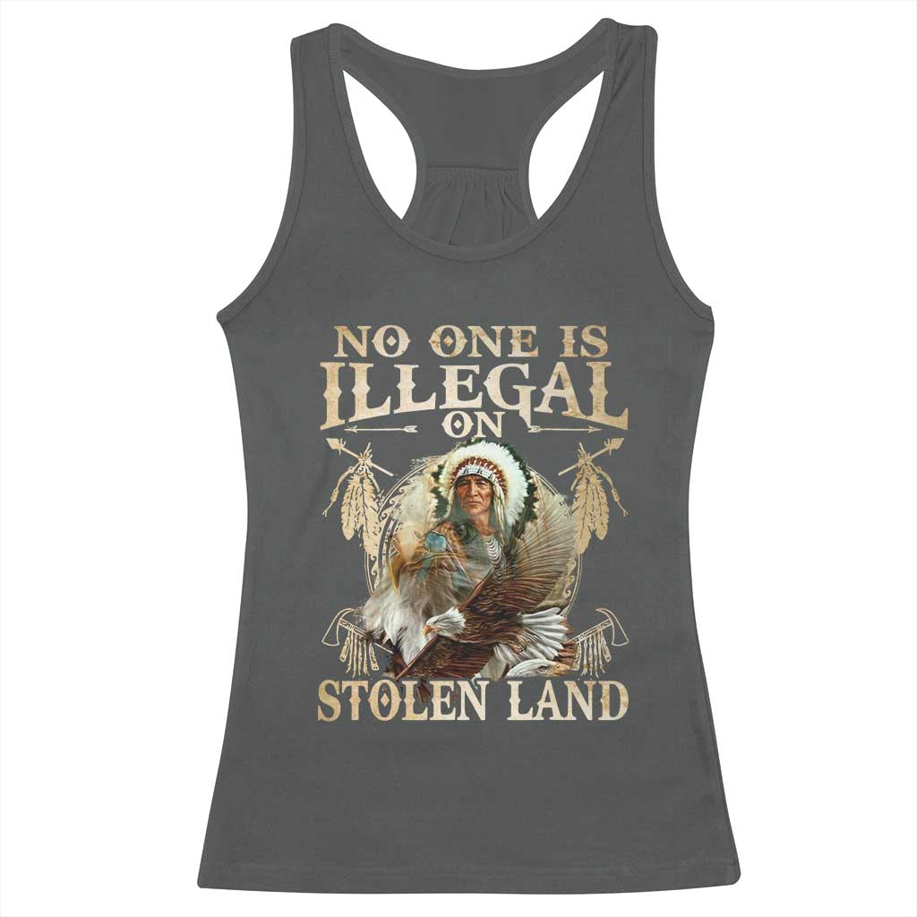 Native American Racerback Tank Top No One Is Illegal On Stolen Land Eagle Tribe TS11 Dark Heather Print Your Wear