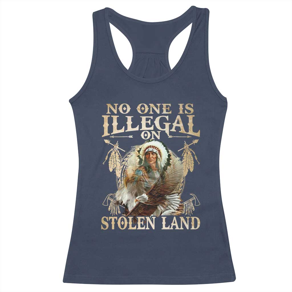Native American Racerback Tank Top No One Is Illegal On Stolen Land Eagle Tribe TS11 Navy Print Your Wear